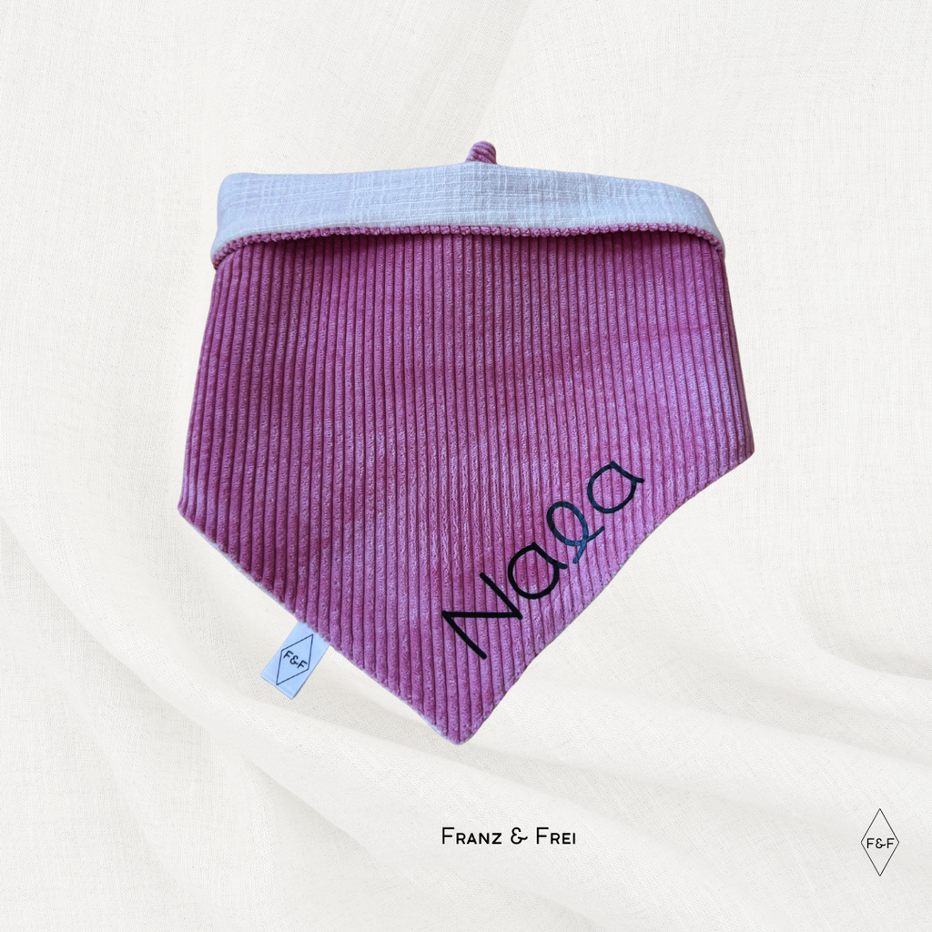 HUNDEHALSTUCH G´SCHMEIDIG I CORD & MUSSELIN IM LEINENLOOK I GESTALT- & PERSONALISIERBAR