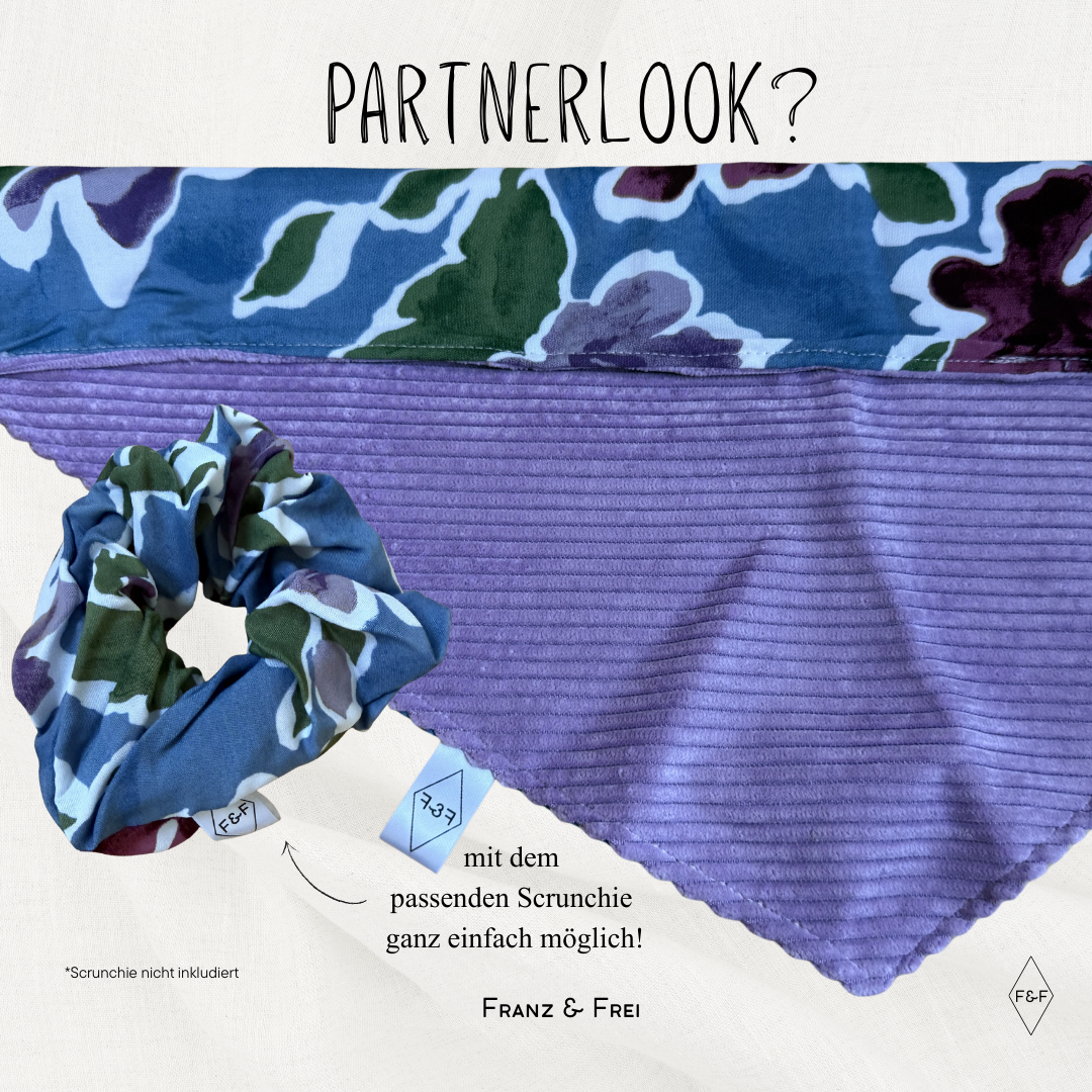 HUNDEHALSTUCH I EINZELSTÜCK I BLUMEN & LILA CORD I GRÖSSE M