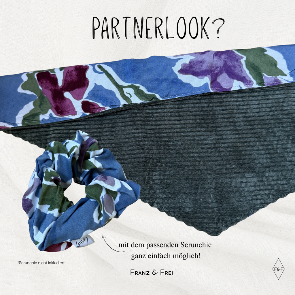 HUNDEHALSTUCH I EINZELSTÜCK I BLUMEN & GRÜNER CORD I GRÖSSE M