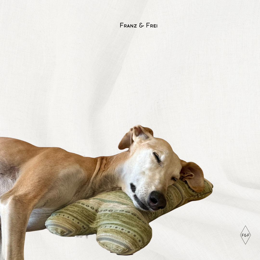 KNOCHENKISSEN I GRÜNER POLSTERSTOFF I PERSONALISIERBAR