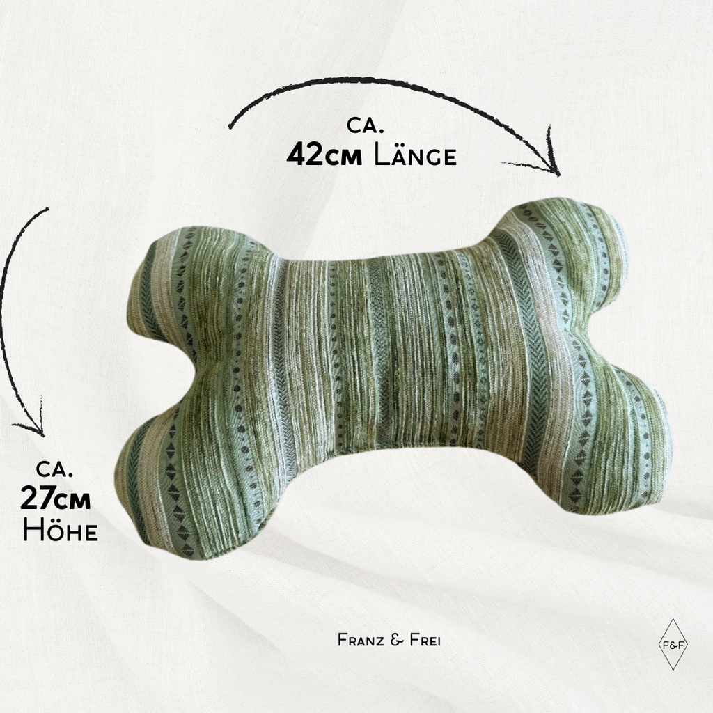 KNOCHENKISSEN I GRÜNER POLSTERSTOFF I PERSONALISIERBAR
