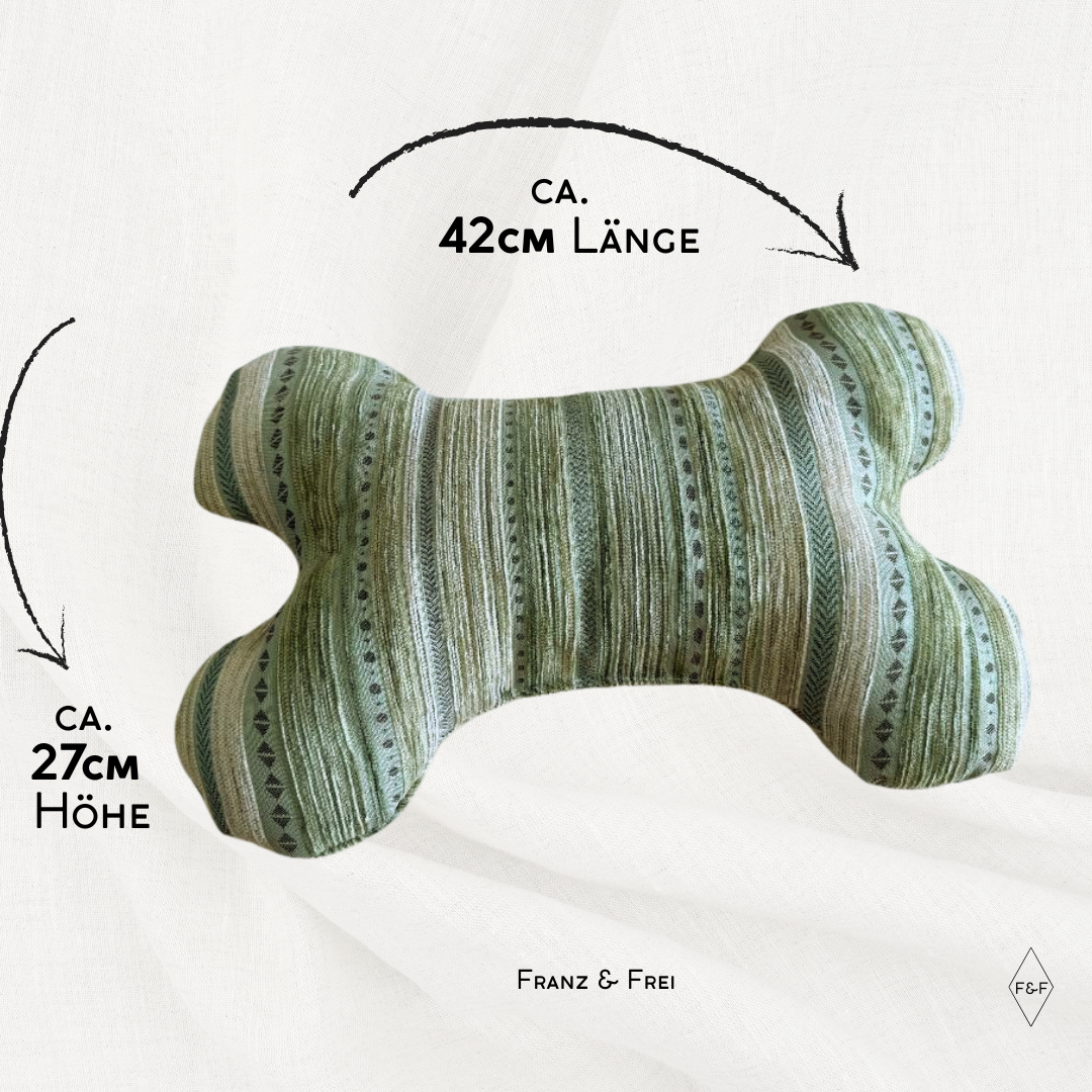 KNOCHENKISSEN I GRÜNER POLSTERSTOFF I PERSONALISIERBAR