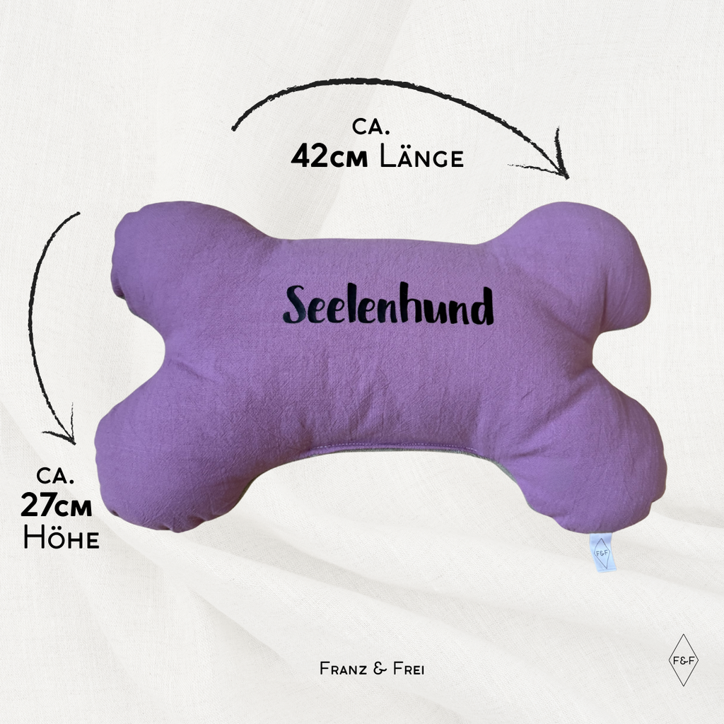 KNOCHENKISSEN I EINZELSTÜCK I LILA BAUMWOLLE & GRÜNER FROTTEE I SEELENHUND