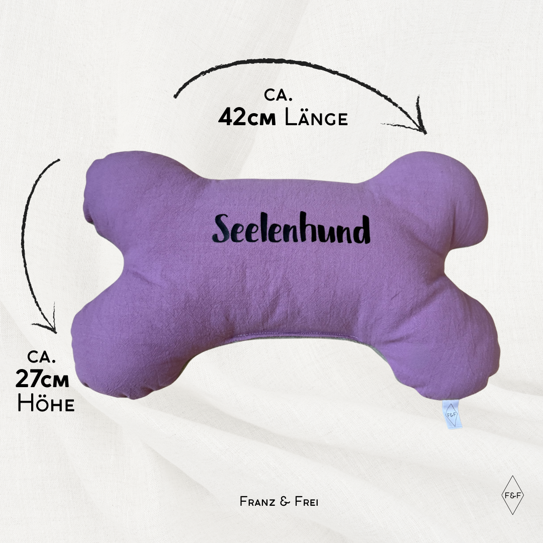 KNOCHENKISSEN I EINZELSTÜCK I LILA BAUMWOLLE & GRÜNER FROTTEE I SEELENHUND