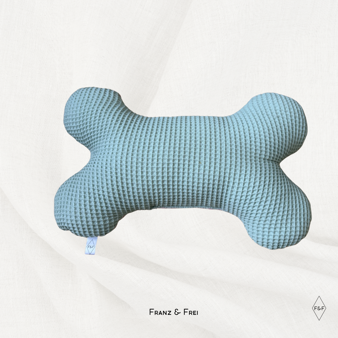 KNOCHENKISSEN I EINZELSTÜCK I WAFFELPIQUÉ TÜRKIS & BAUMWOLLE ROSA KARO