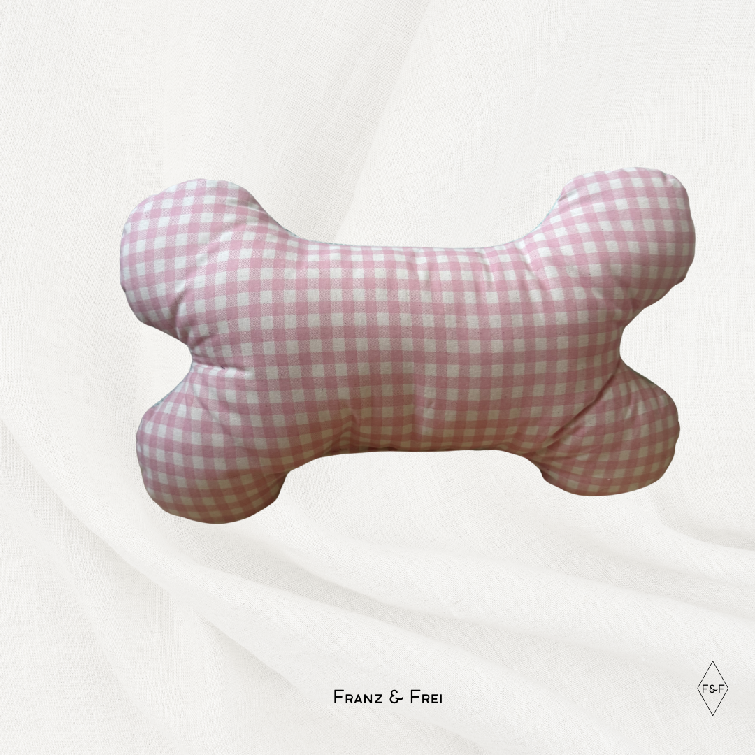 KNOCHENKISSEN I EINZELSTÜCK I WAFFELPIQUÉ TÜRKIS & BAUMWOLLE ROSA KARO