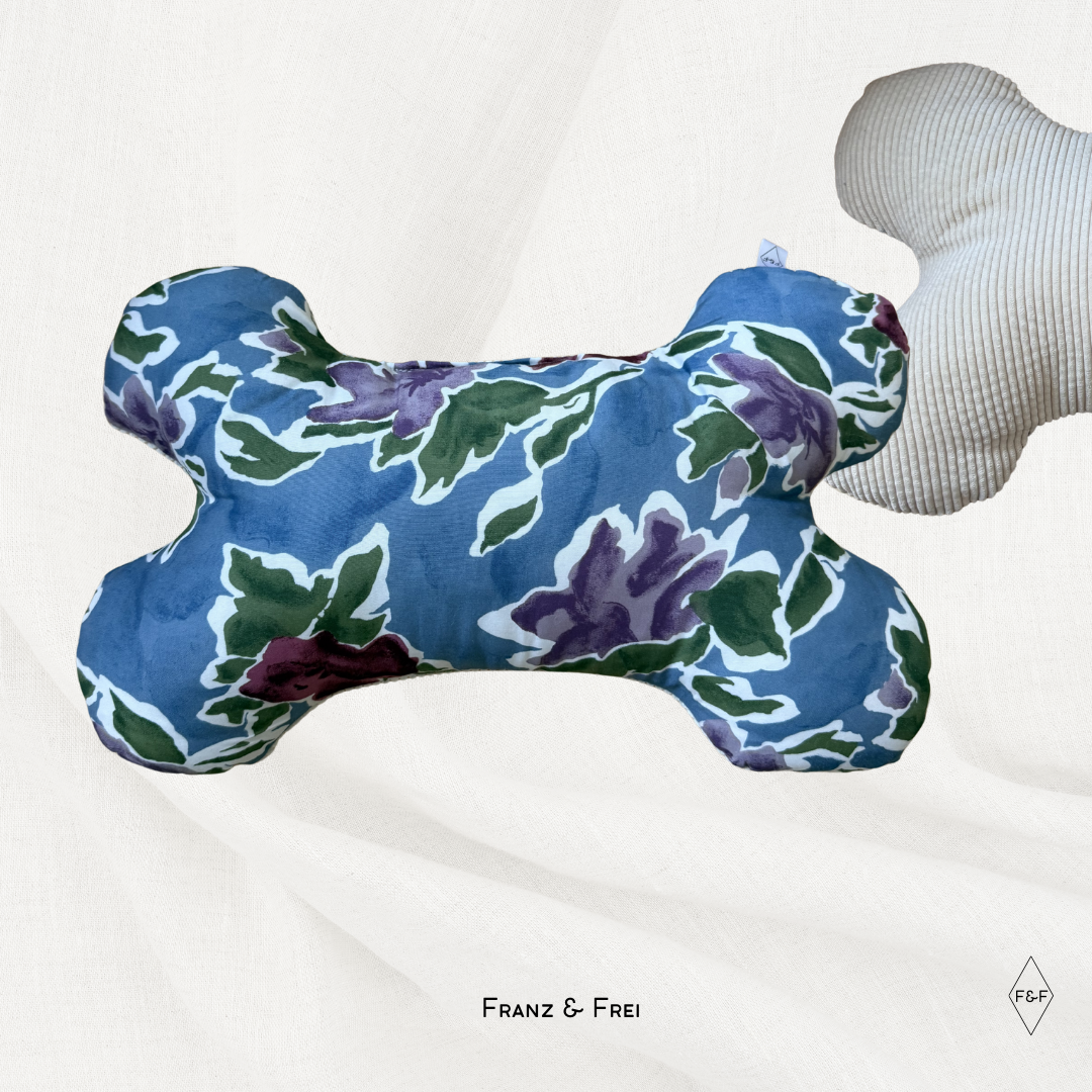 KNOCHENKISSEN I EINZELSTÜCK I BLUMEN & WEISSER CORD