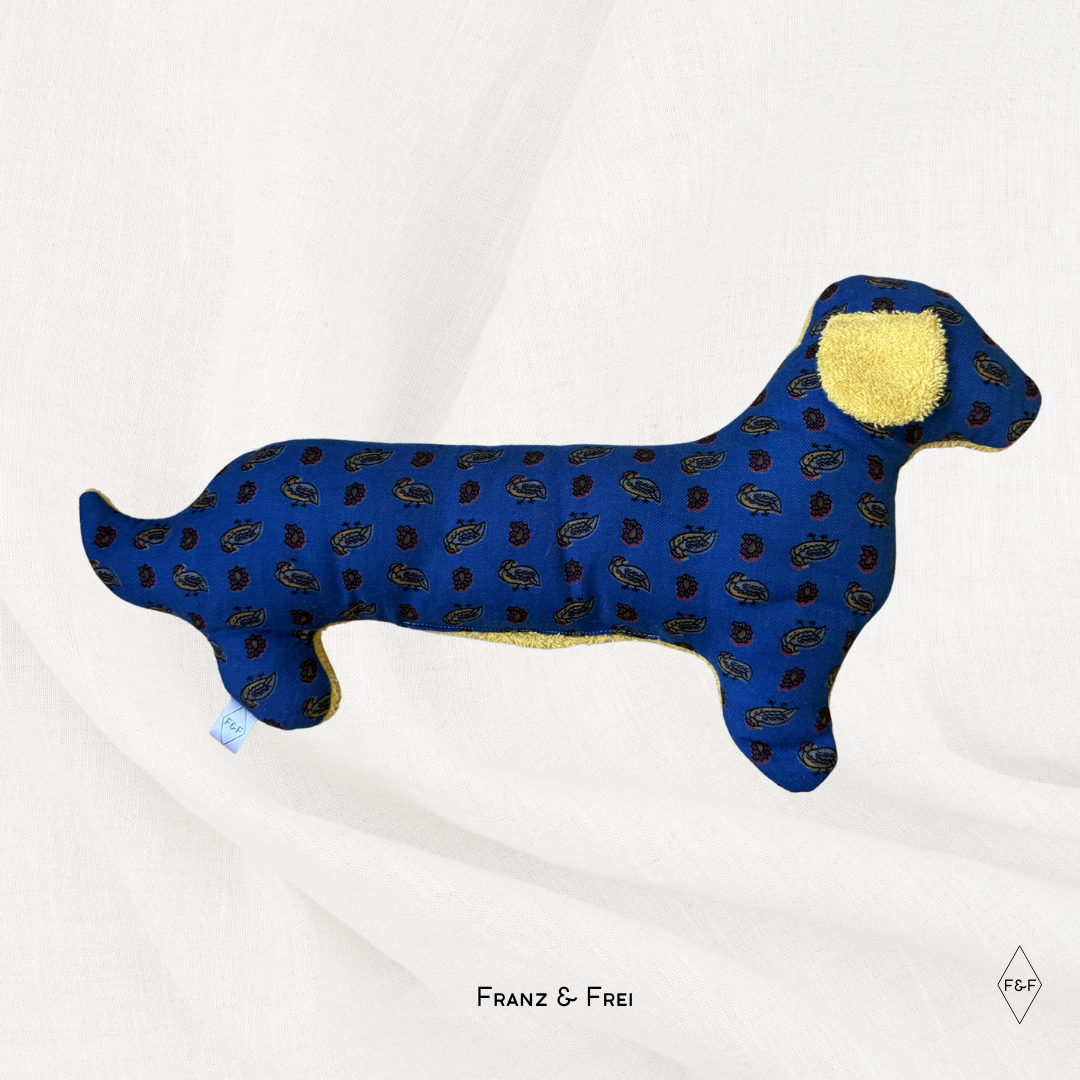 MÜNCHNER DACKEL I "DA KLOANE" I EINZELSTÜCK I BLAU & FROTTEE GELB