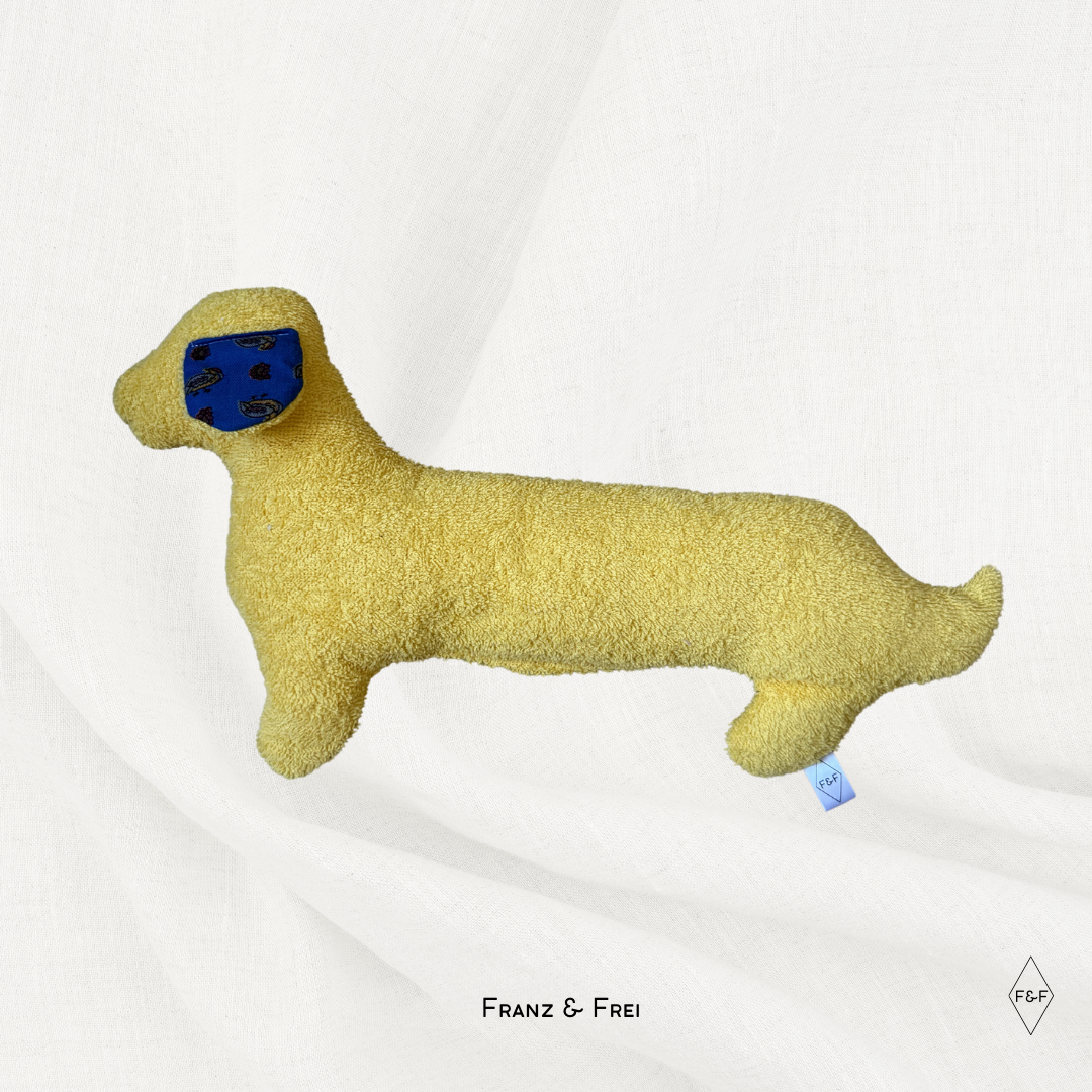 MÜNCHNER DACKEL I "DA KLOANE" I EINZELSTÜCK I BLAU & FROTTEE GELB