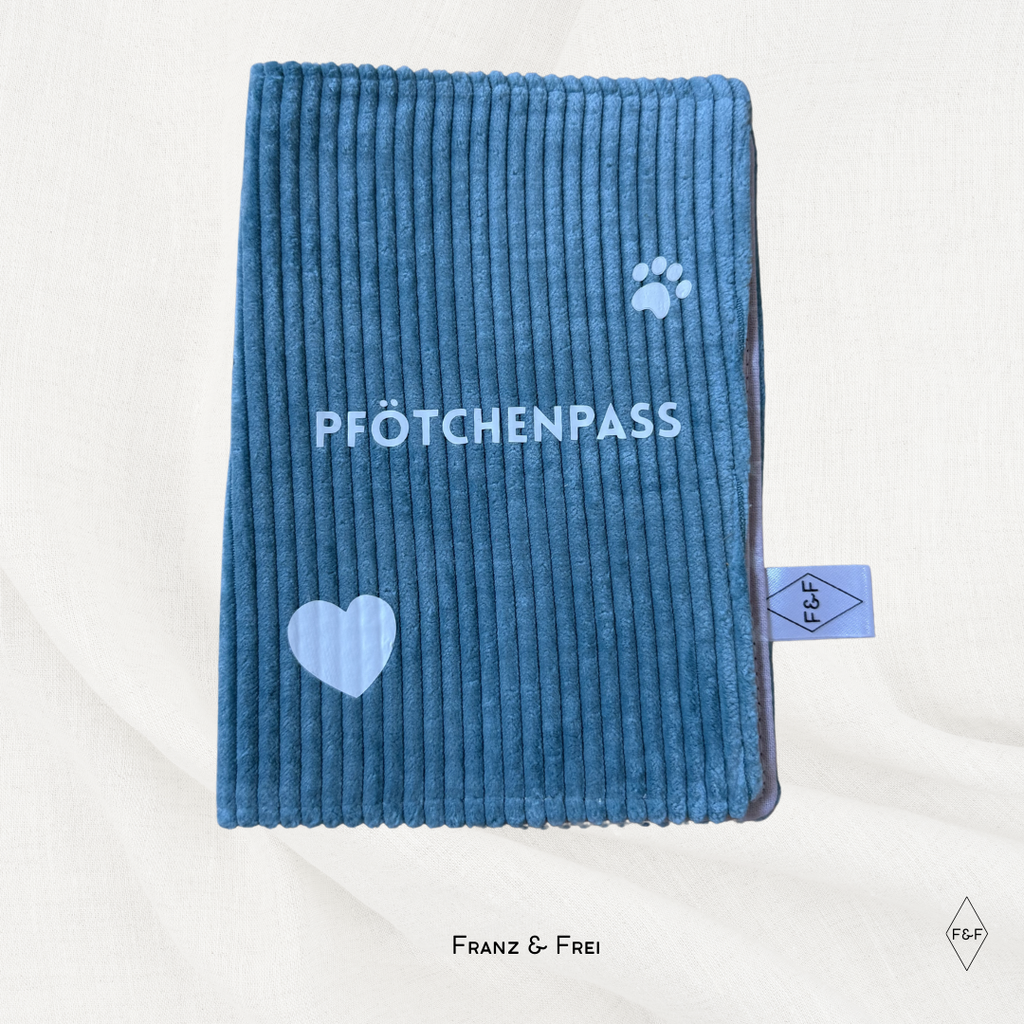 EU-HEIMTIERAUSWEISHÜLLE I EINZELSTÜCK I "PFÖTCHENPASS" I BLAU & ROSA STERNE