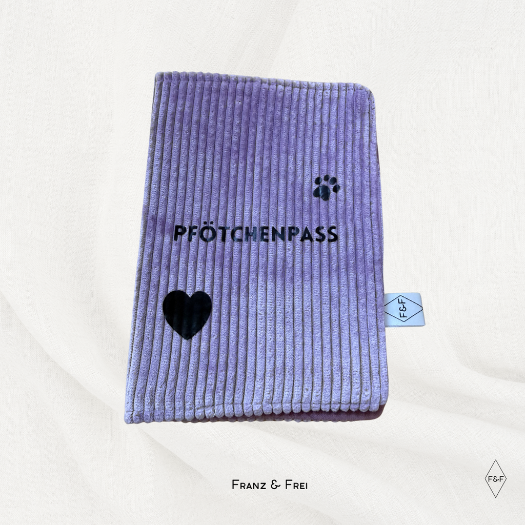 EU-HEIMTIERAUSWEISHÜLLE I EINZELSTÜCK I "PFÖTCHENPASS" I LILA & LILA