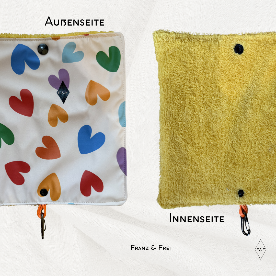 PFOTENFREUND I HERZAL & GELBER FROTTEE I MINI HANDTUCH TO GO