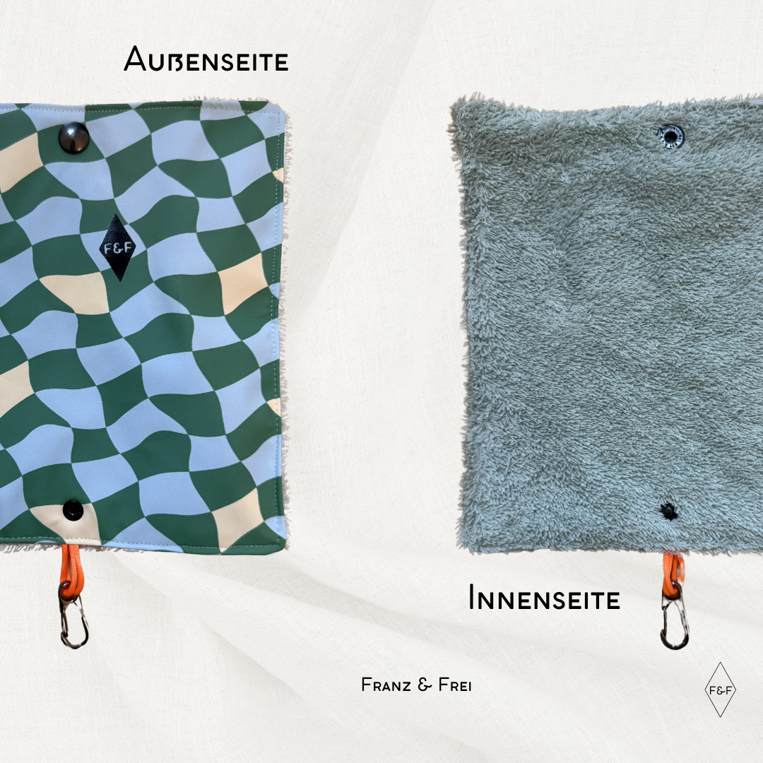 PFOTENFREUND I RAUTEN & TÜRKISER FROTTEE I MINI HANDTUCH TO GO