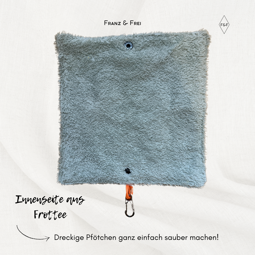 PFOTENFREUND I RAUTEN & TÜRKISER FROTTEE I MINI HANDTUCH TO GO