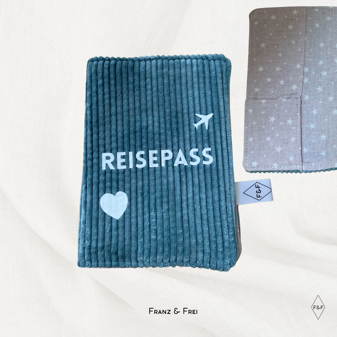 REISEPASSHÜLLE I EINZELSTÜCK I "REISEPASS" I BLAU & ROSA STERNE