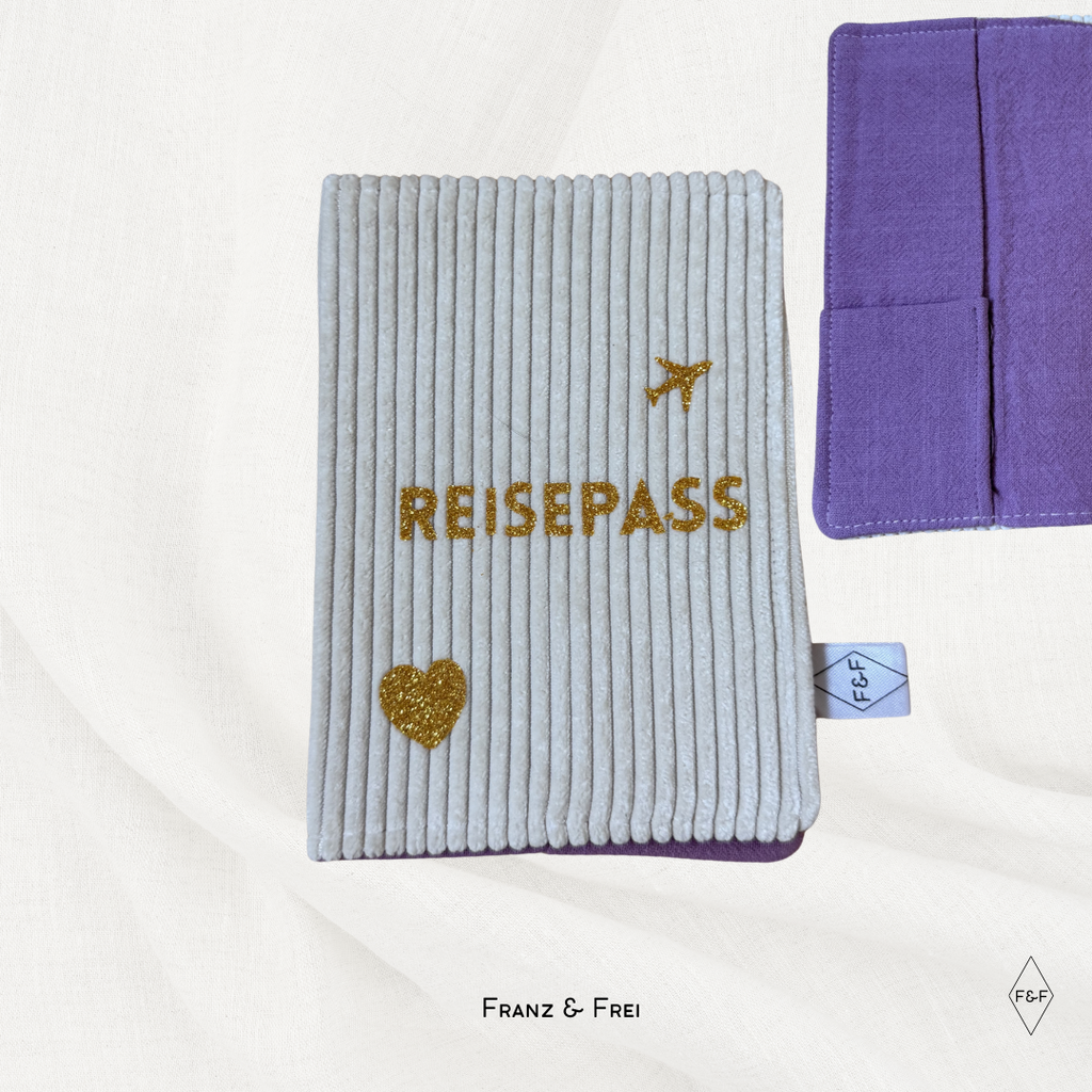 REISEPASSHÜLLE I EINZELSTÜCK I "REISEPASS" I WEISS & LILA