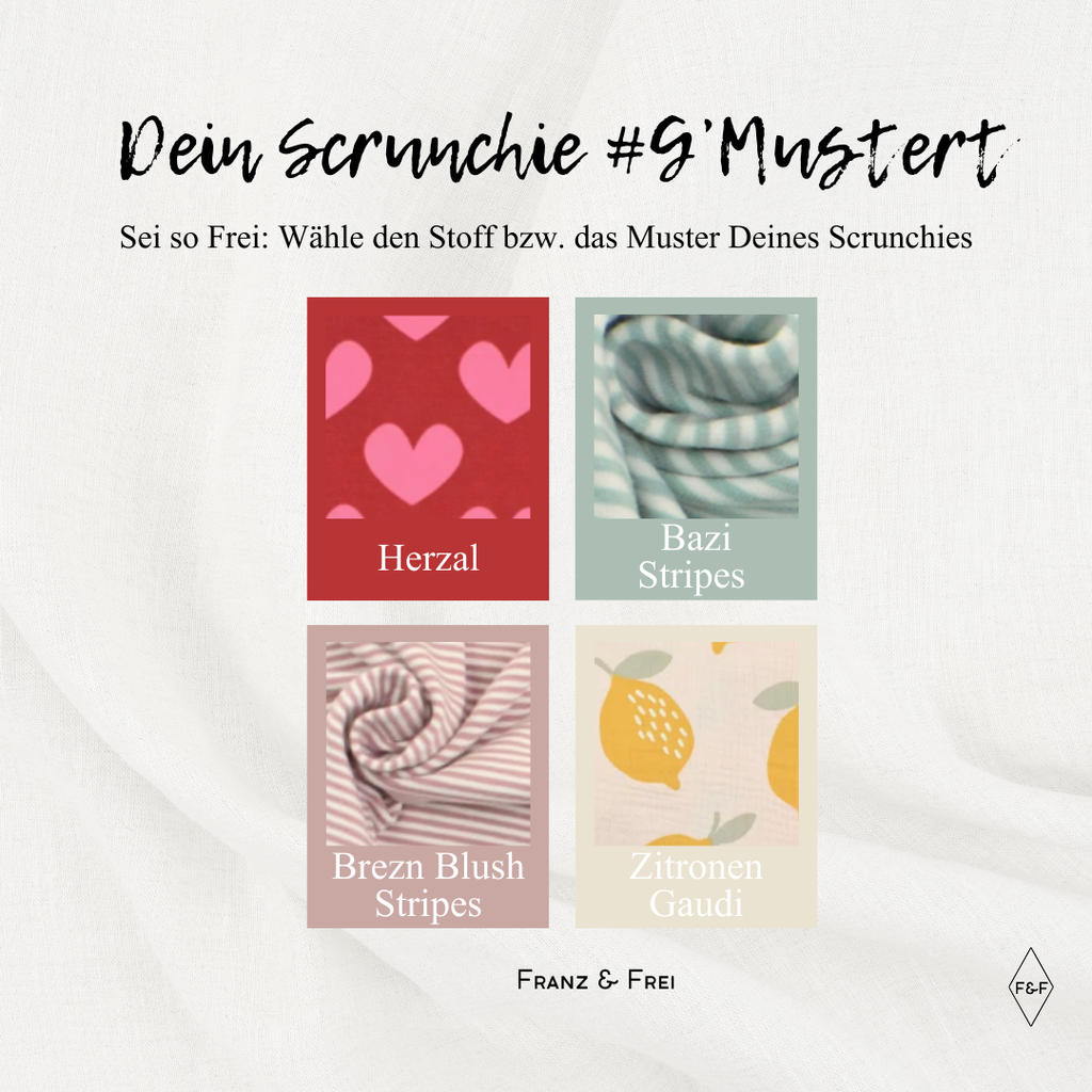 SCRUNCHIE G'MUSTERT I VERSCHIEDENE MUSTER